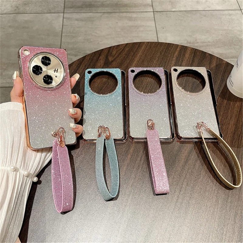 For Oppo Find N3 5G Case Hard PC Glitter Bling Protective Phone Cover with Strap - Gradient Blue