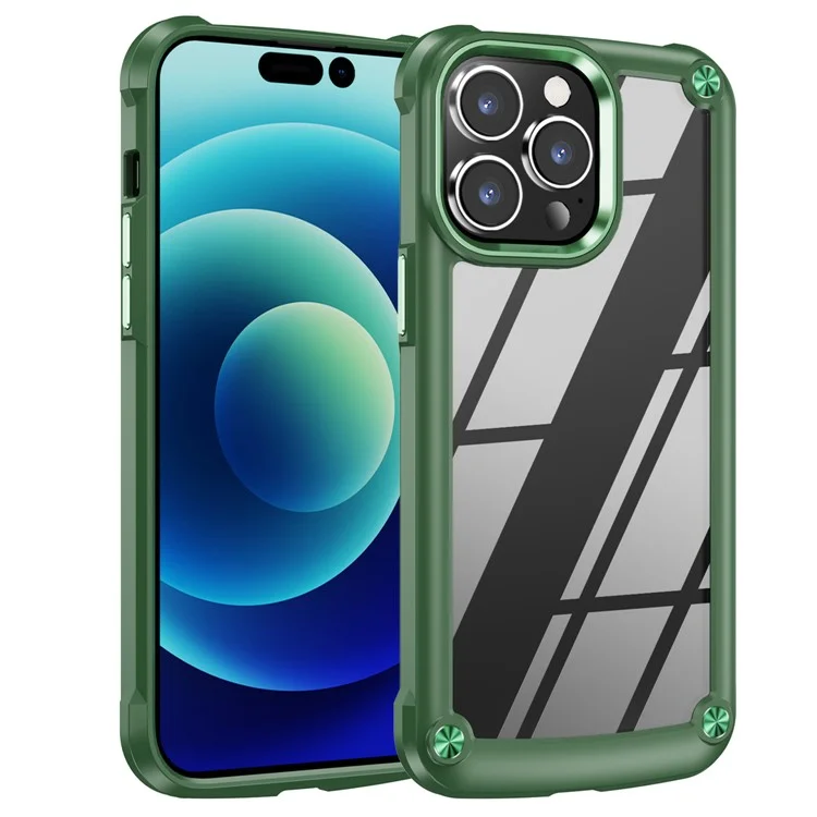 Para iPhone 16 Pro Max Case Hybrid PC + TPU Back Phone Cover com Alloy Lens Frame - Verde