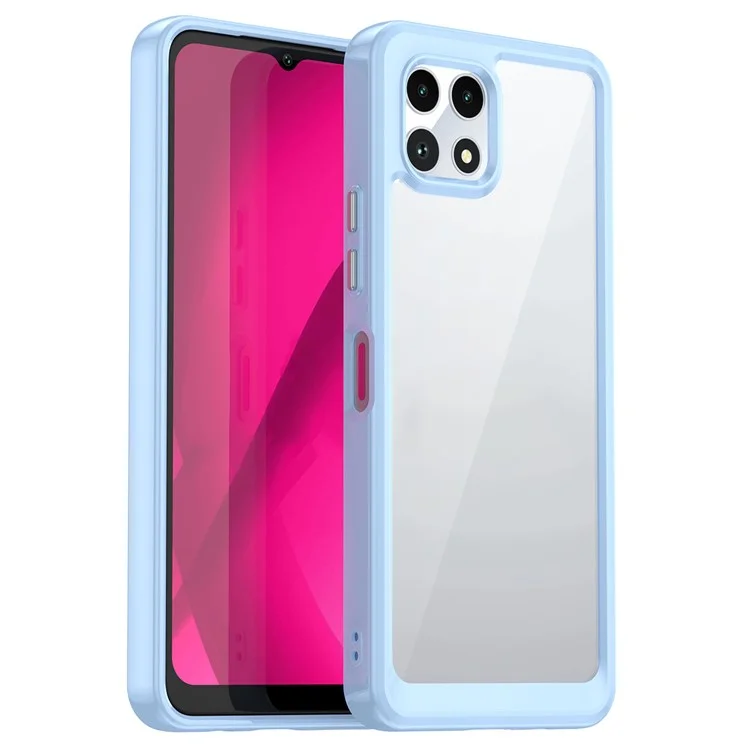 Pour T-Mobile REVVL 7 Coque Antichoc TPU+Acrylique Housse de Téléphone Dos Transparent - Bleu
