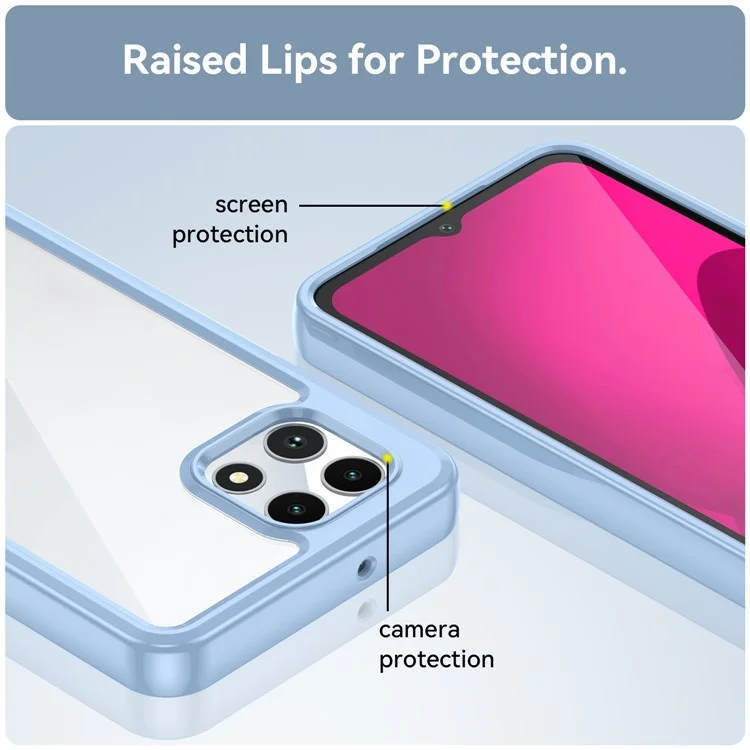Pour T-Mobile REVVL 7 Coque Antichoc TPU+Acrylique Housse de Téléphone Dos Transparent - Bleu