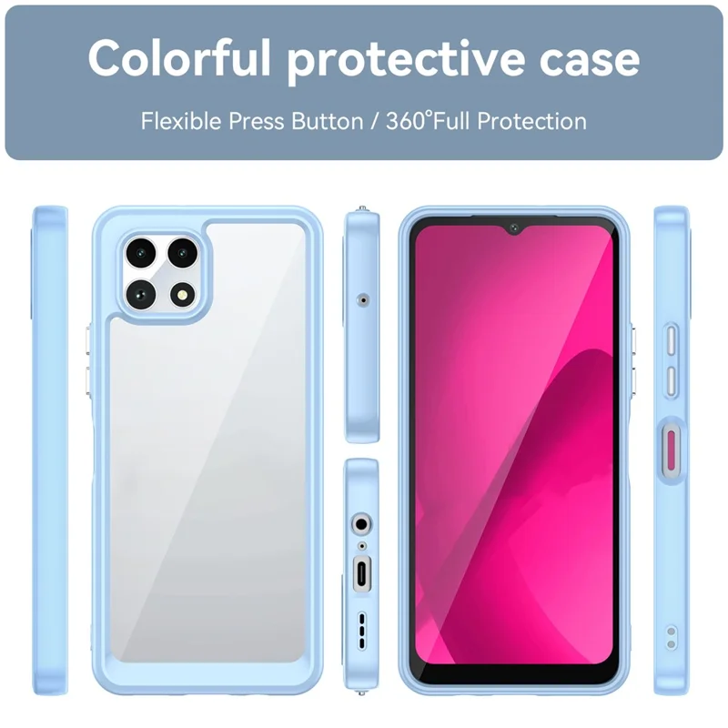 Pour T-Mobile REVVL 7 Coque Antichoc TPU+Acrylique Housse de Téléphone Dos Transparent - Bleu