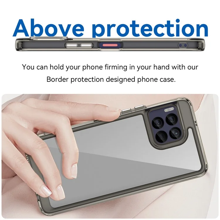 For T-Mobile REVVL 7 Pro Case TPU+Acrylic Phone Cover Colorful Frame - Transparent Grey