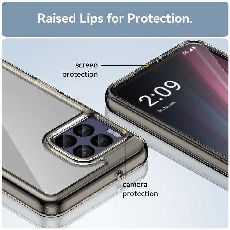 For T-Mobile REVVL 7 Pro Case TPU+Acrylic Phone Cover Colorful Frame - Transparent Grey