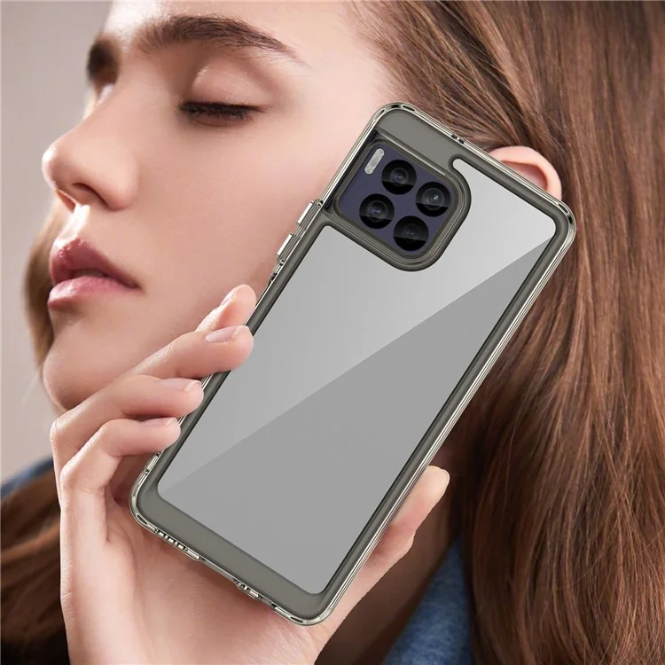 For T-Mobile REVVL 7 Pro Case TPU+Acrylic Phone Cover Colorful Frame - Transparent Grey