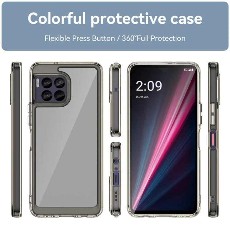 For T-Mobile REVVL 7 Pro Case TPU+Acrylic Phone Cover Colorful Frame - Transparent Grey