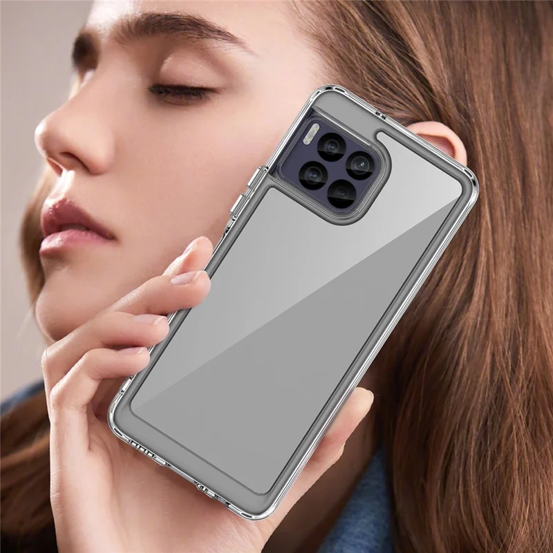 For T-Mobile REVVL 7 Pro Case TPU+Acrylic Phone Cover Colorful Frame - Transparent