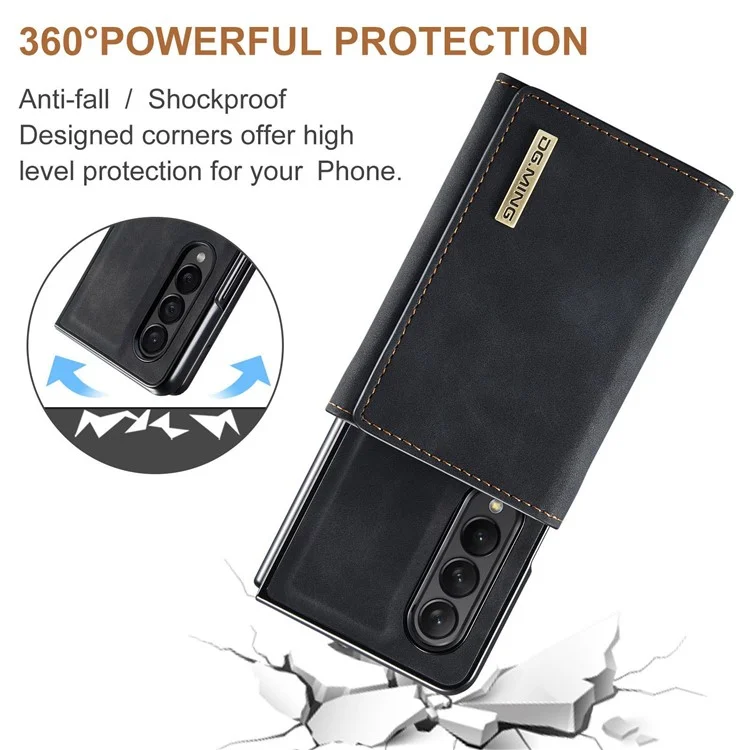 DG.MING M1 Series Phone Case for Samsung Galaxy Z Fold3 5G Detachable 2-in-1 Wallet Phone Case Anti-Drop Cell Phone Case - Black