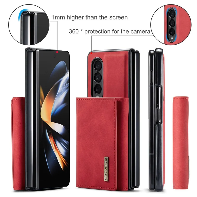 DG.MING M1 Series Phone Case for Samsung Galaxy Z Fold3 5G Detachable 2-in-1 Wallet Phone Case Anti-Drop Cell Phone Case - Red