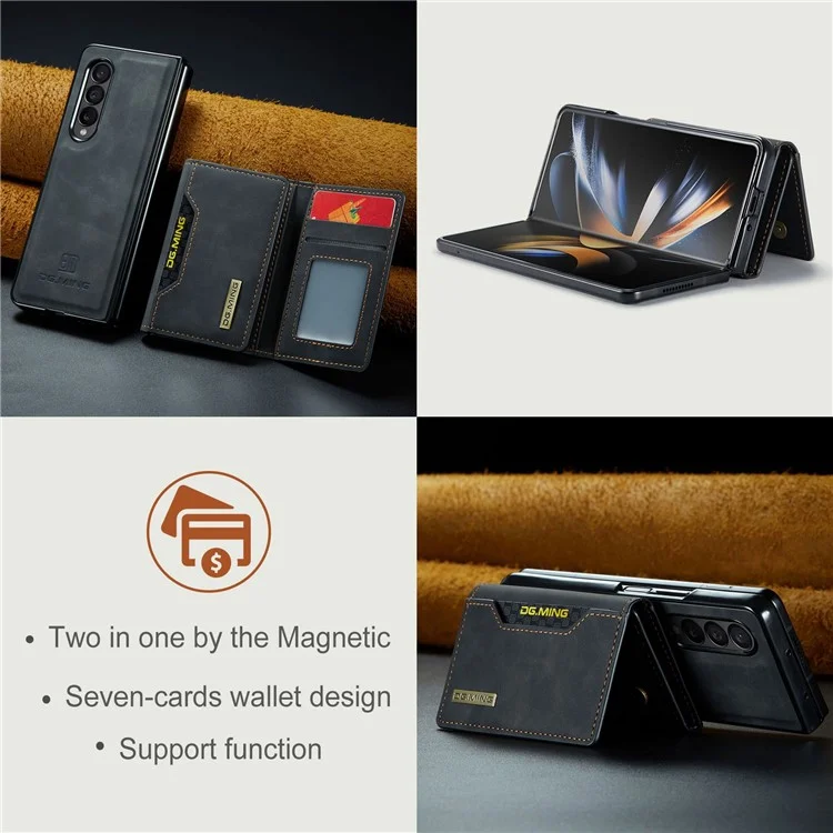 Чехол для телефона DG.MING M2 Series для Samsung Galaxy Z Fold3 5G, противоударный чехол с магнитной абсорбцией, съемный кошелек, чехол с подставкой, защитный чехол - черный