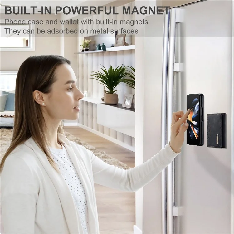 Чехол для телефона DG.MING M2 Series для Samsung Galaxy Z Fold3 5G, противоударный чехол с магнитной абсорбцией, съемный кошелек, чехол с подставкой, защитный чехол - черный