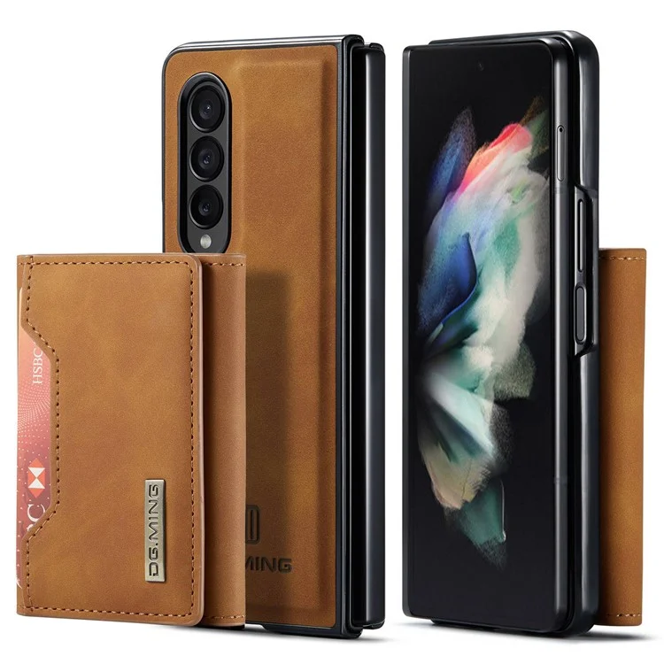 DG.MING M2 Series Phone Case for Samsung Galaxy Z Fold3 5G Shockproof Case Magnetic Absorption Detachable Wallet Phone Case Kickstand Protective Cover - Brown