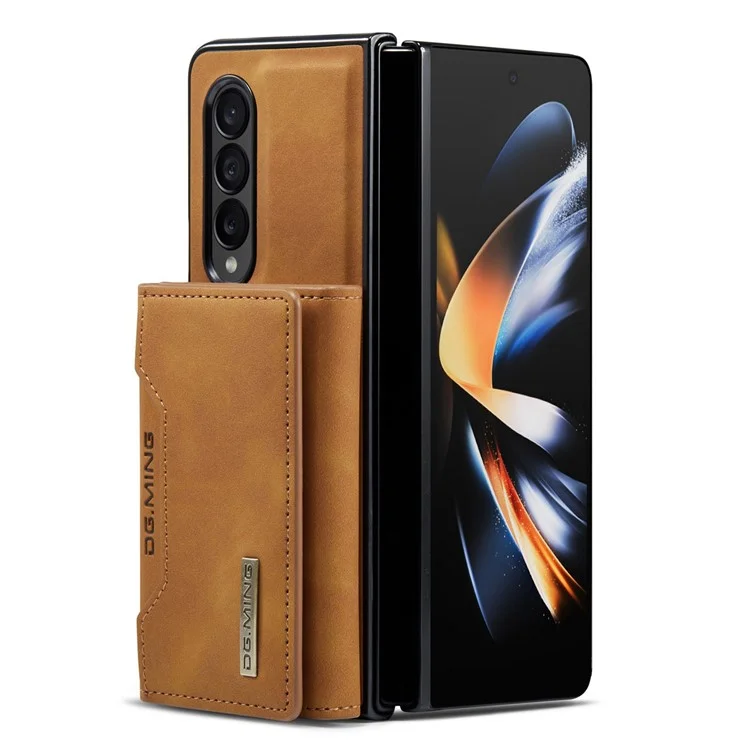DG.MING M2 Series Phone Case for Samsung Galaxy Z Fold3 5G Shockproof Case Magnetic Absorption Detachable Wallet Phone Case Kickstand Protective Cover - Brown