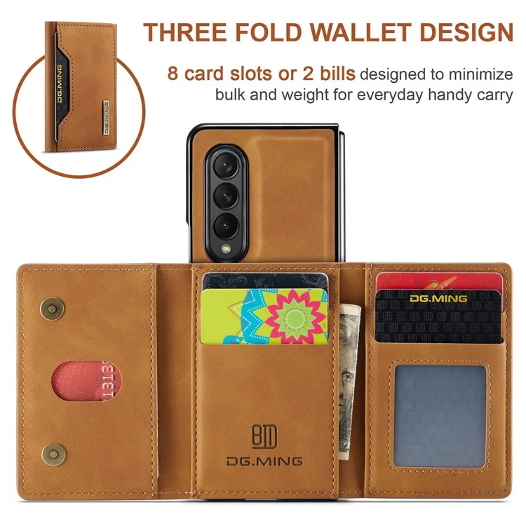 DG.MING M2 Series Phone Case for Samsung Galaxy Z Fold3 5G Shockproof Case Magnetic Absorption Detachable Wallet Phone Case Kickstand Protective Cover - Brown