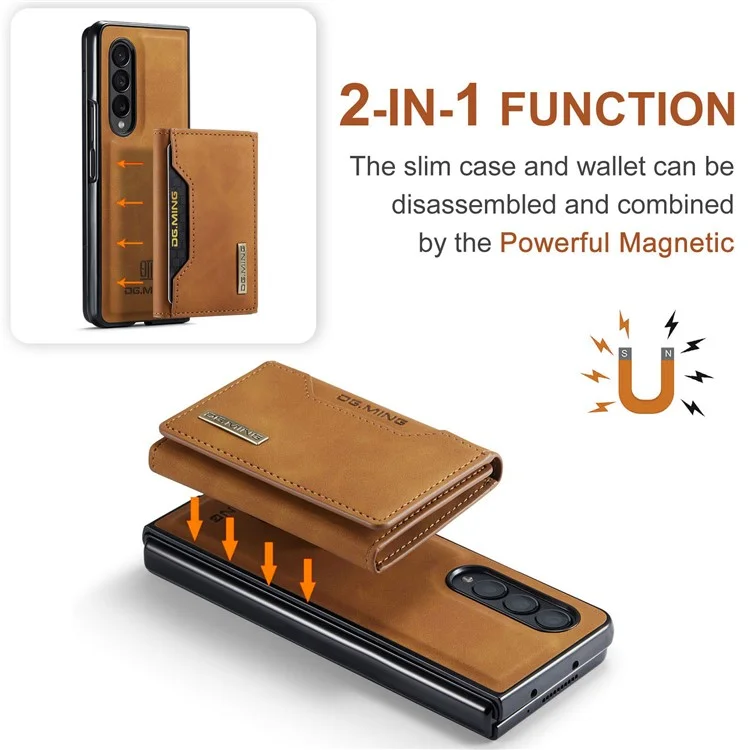 DG.MING M2 Series Phone Case for Samsung Galaxy Z Fold3 5G Shockproof Case Magnetic Absorption Detachable Wallet Phone Case Kickstand Protective Cover - Brown