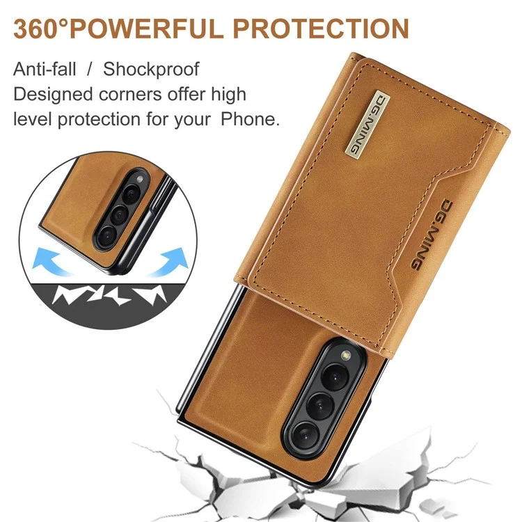 DG.MING M2 Series Phone Case for Samsung Galaxy Z Fold3 5G Shockproof Case Magnetic Absorption Detachable Wallet Phone Case Kickstand Protective Cover - Brown
