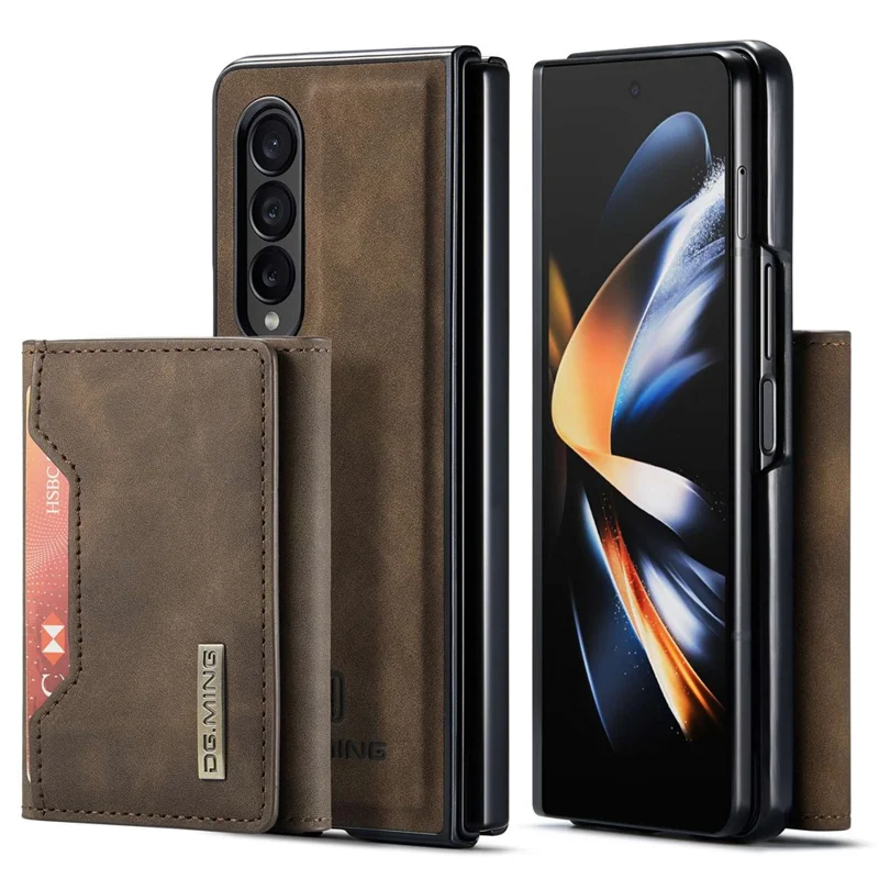 DG.MING M2 Series Phone Case for Samsung Galaxy Z Fold3 5G Shockproof Case Magnetic Absorption Detachable Wallet Phone Case Kickstand Protective Cover - Coffee