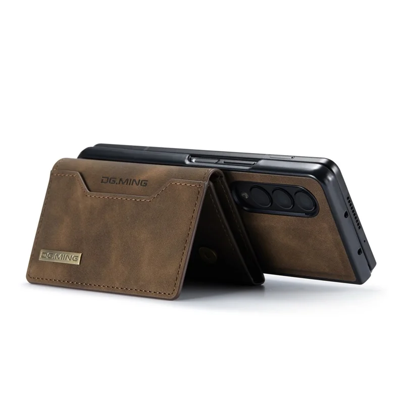 DG.MING M2 Series Phone Case for Samsung Galaxy Z Fold3 5G Shockproof Case Magnetic Absorption Detachable Wallet Phone Case Kickstand Protective Cover - Coffee