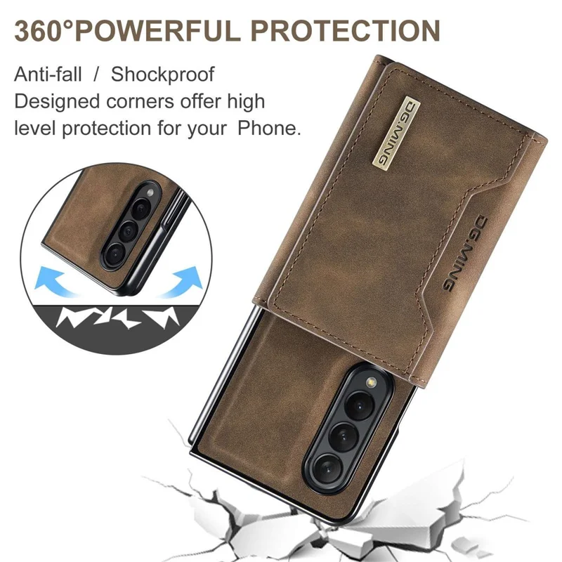 DG.MING M2 Series Phone Case for Samsung Galaxy Z Fold3 5G Shockproof Case Magnetic Absorption Detachable Wallet Phone Case Kickstand Protective Cover - Coffee