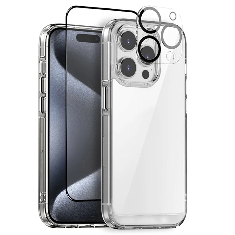 NORTHJO Für iPhone 15 Pro Hülle PC+TPU Klare Handyhülle + Bildschirmschutzfolie + Kameraobjektivfilm