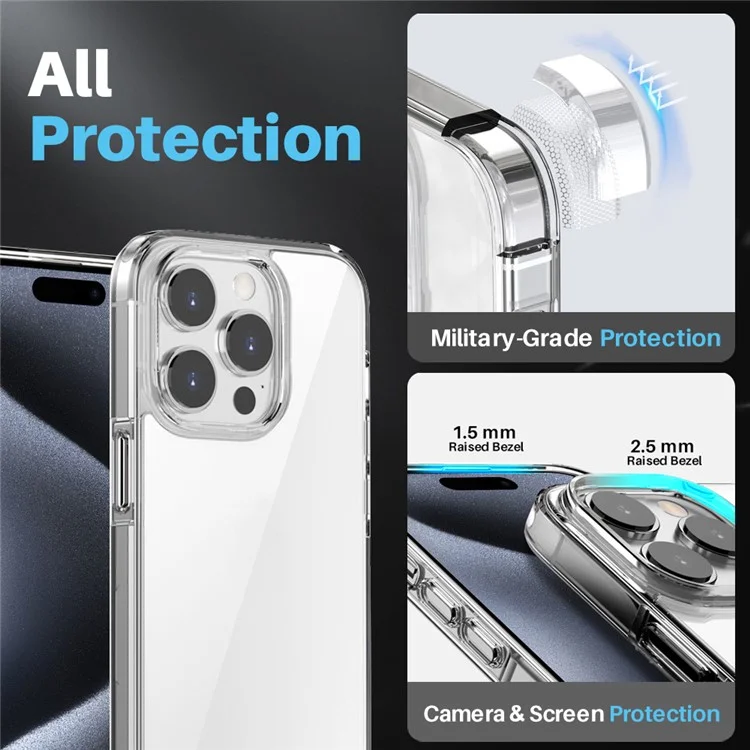 NORTHJO Für iPhone 15 Pro Hülle PC+TPU Klare Handyhülle + Bildschirmschutzfolie + Kameraobjektivfilm
