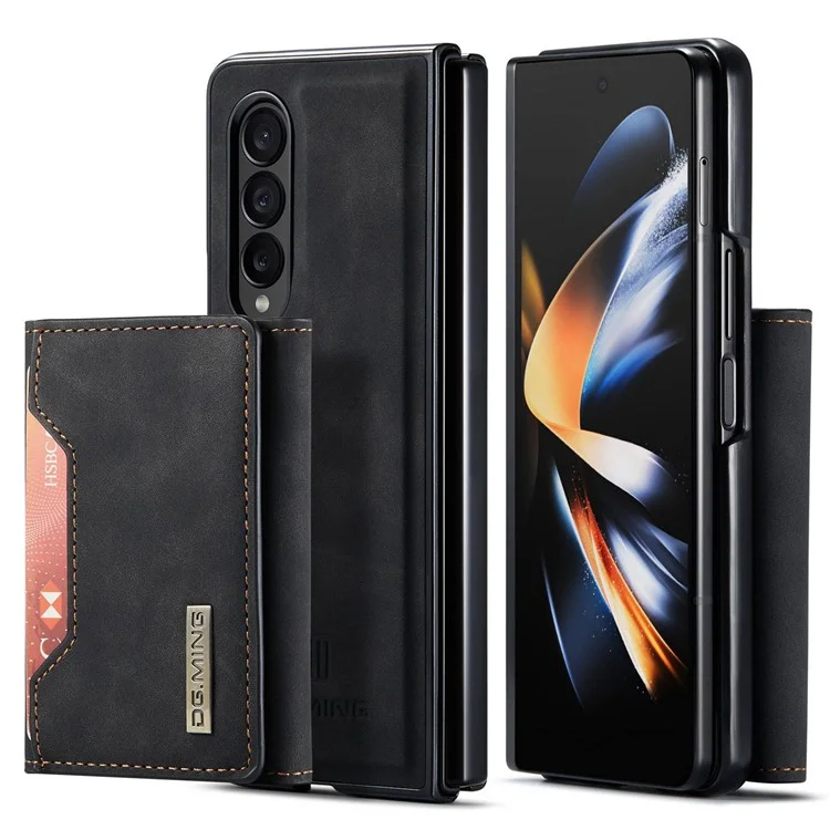 DG.MING M2 Series for Samsung Galaxy Z Fold4 5G Phone Case Magnetic Absorption Detachable Wallet Phone Case Kickstand Protective Cover - Black