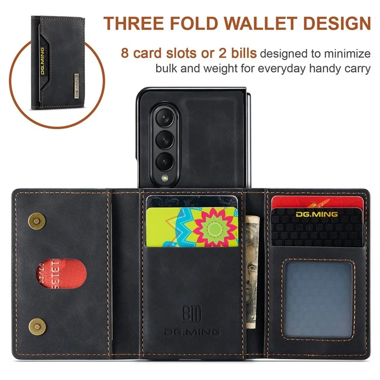 DG.MING M2 Series per Samsung Galaxy Z Fold4 5G Custodia per telefono Assorbimento magnetico Portafoglio rimovibile Custodia con supporto protettivo - Nero
