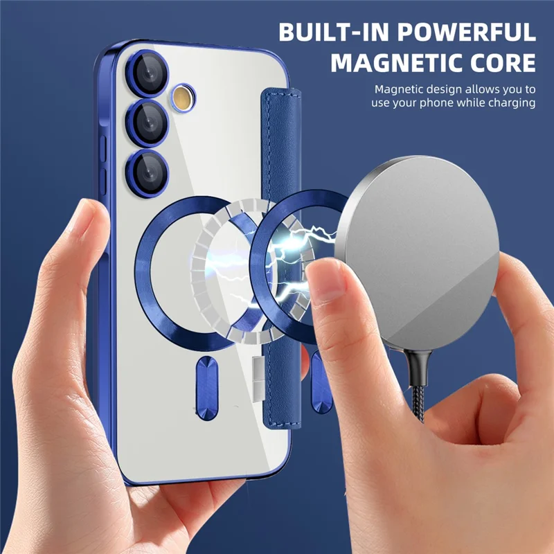 For Samsung Galaxy A55 5G Magnetic Case RFID Blocking Card Holder Leather Phone Cover - Sapphire