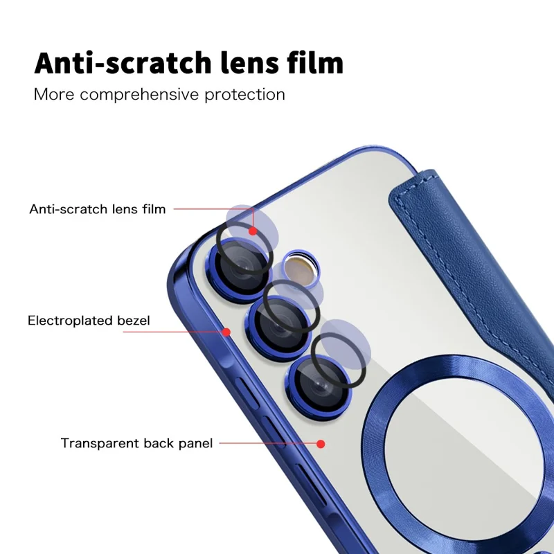 For Samsung Galaxy A55 5G Magnetic Case RFID Blocking Card Holder Leather Phone Cover - Sapphire