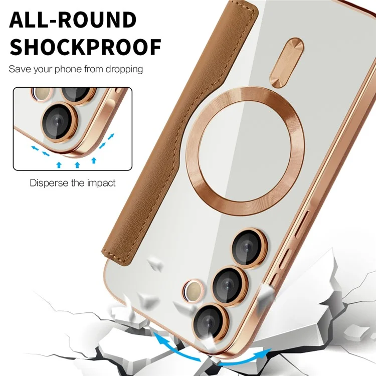 Para Samsung Galaxy A55 5G Case Compatível com MagSafe Capa de Telefone de Couro RFID Blocking - Marrom