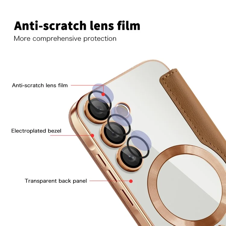 Para Samsung Galaxy A55 5G Case Compatível com MagSafe Capa de Telefone de Couro RFID Blocking - Marrom