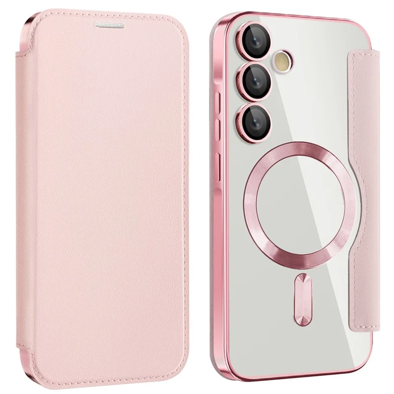 For Samsung Galaxy A55 5G Case Magnetic Case Leather Phone Cover RFID Blocking - Pink