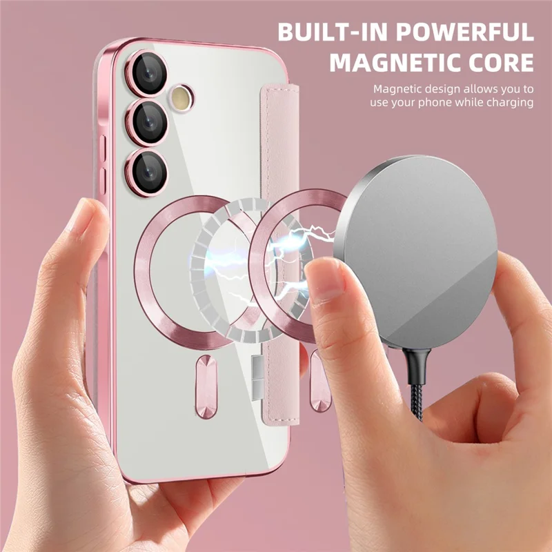 For Samsung Galaxy A55 5G Case Magnetic Case Leather Phone Cover RFID Blocking - Pink