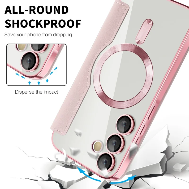 For Samsung Galaxy A55 5G Case Magnetic Case Leather Phone Cover RFID Blocking - Pink
