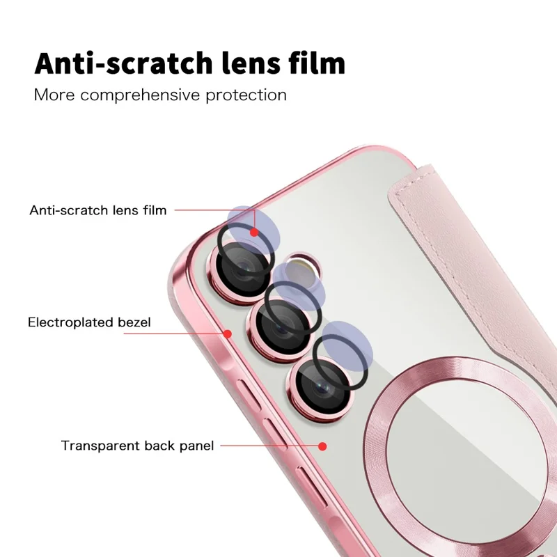 For Samsung Galaxy A55 5G Case Magnetic Case Leather Phone Cover RFID Blocking - Pink