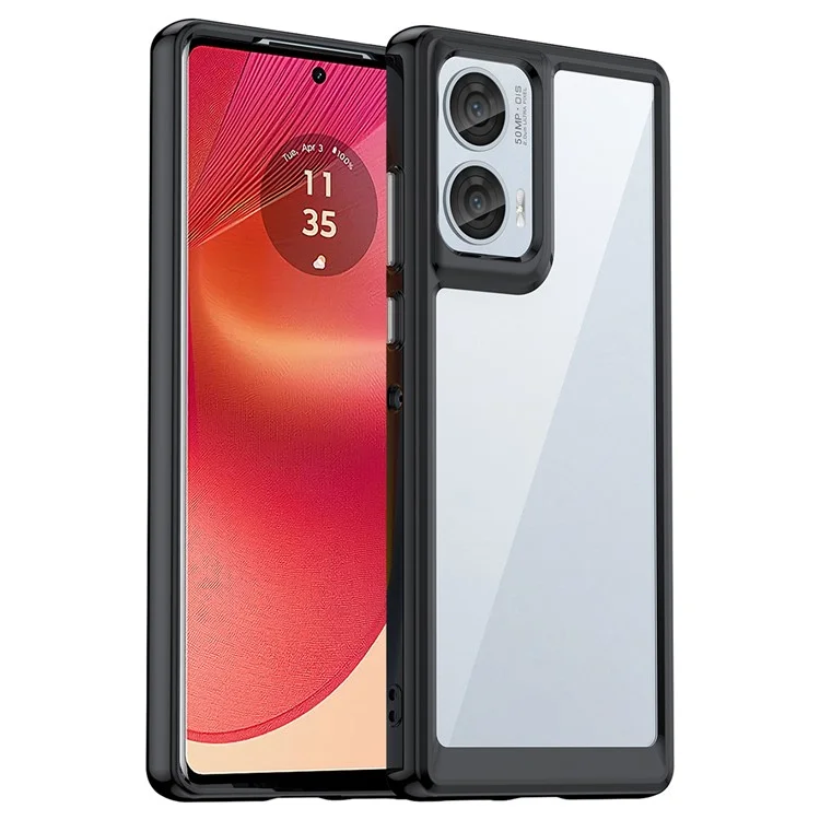 Pour Motorola Edge 50 Fusion 5G Étui Coque TPU+Acrylique Panneau Arrière Transparent - Noir