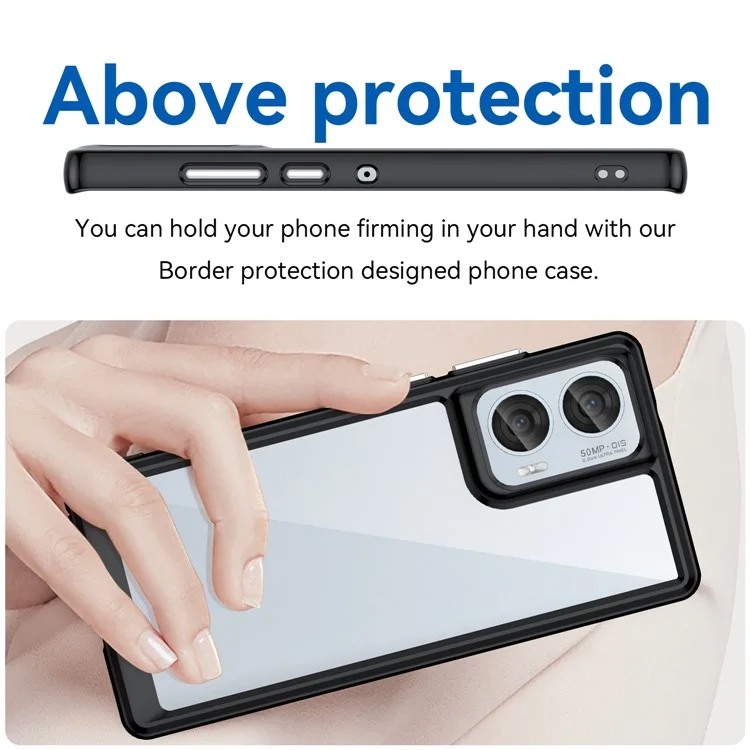 Pour Motorola Edge 50 Fusion 5G Étui Coque TPU+Acrylique Panneau Arrière Transparent - Noir