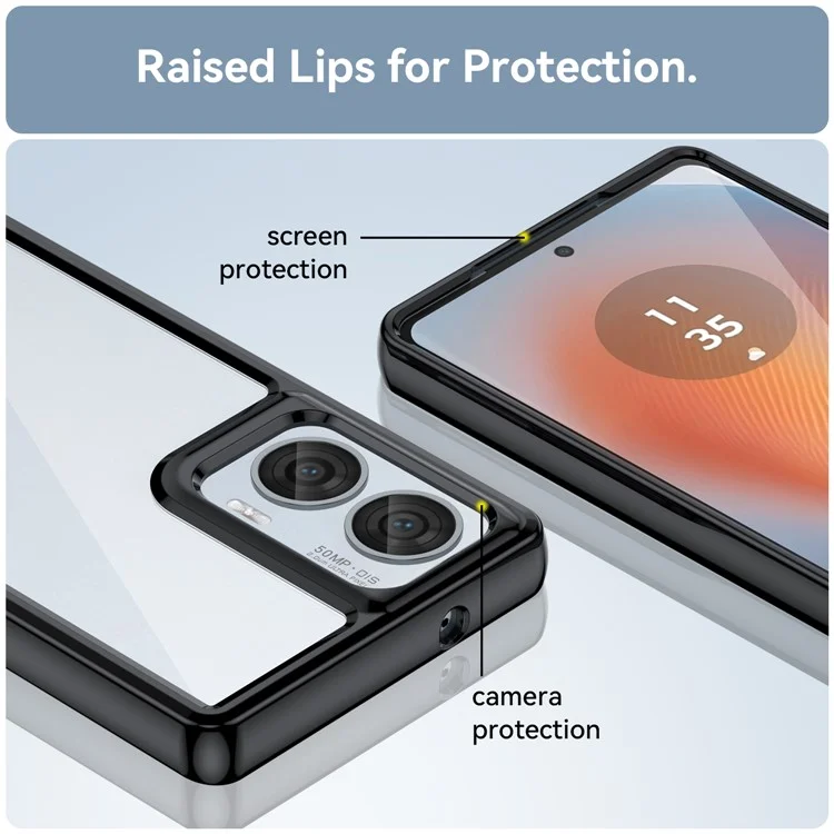 Pour Motorola Edge 50 Fusion 5G Étui Coque TPU+Acrylique Panneau Arrière Transparent - Noir