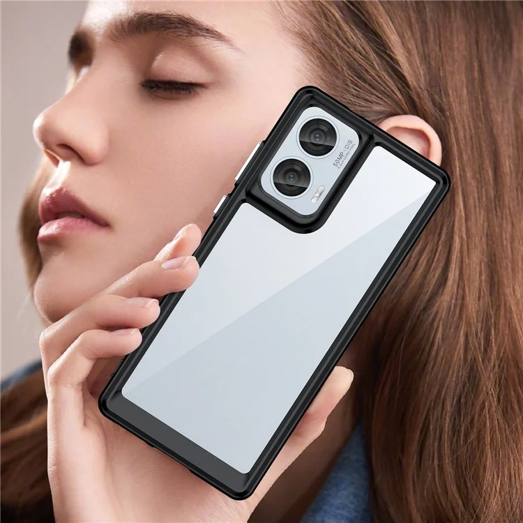 Pour Motorola Edge 50 Fusion 5G Étui Coque TPU+Acrylique Panneau Arrière Transparent - Noir