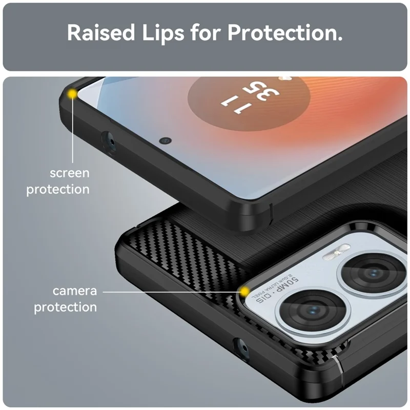 For Motorola Edge 50 Fusion 5G TPU Case Carbon Fiber Texture Brushed Phone Cover - Black