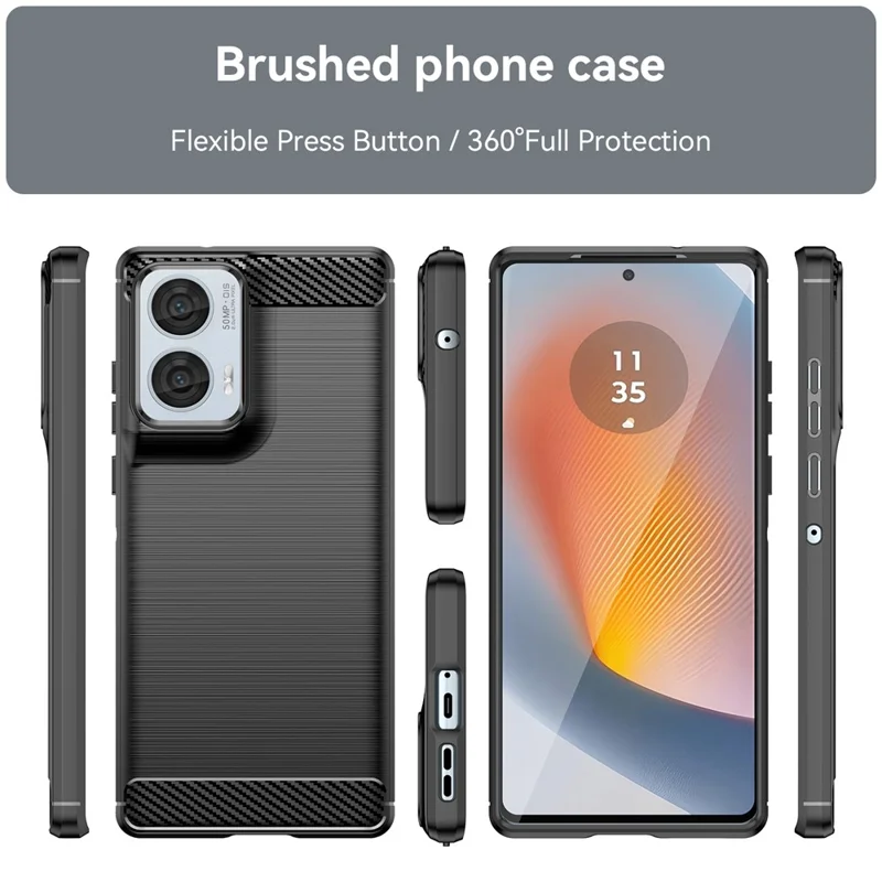 For Motorola Edge 50 Fusion 5G TPU Case Carbon Fiber Texture Brushed Phone Cover - Black