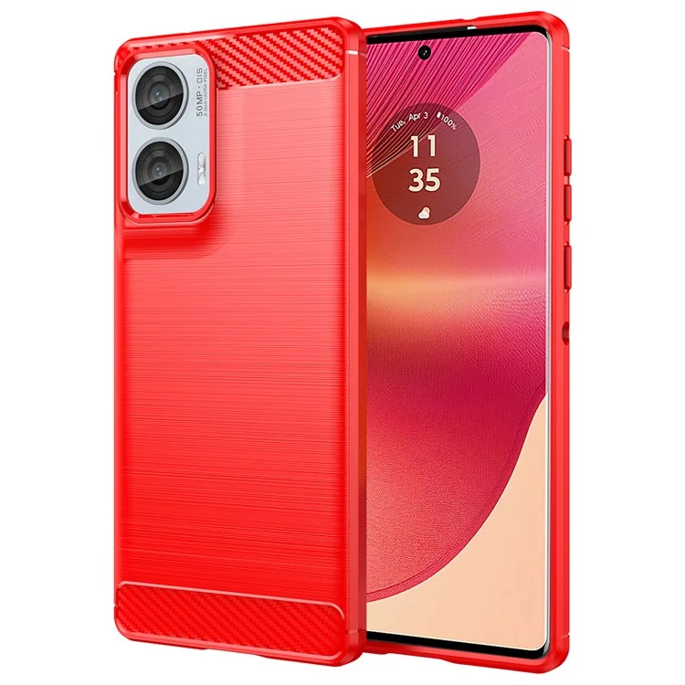 Per Motorola Edge 50 Fusion 5G TPU Case Carbon Fiber Texture Brushed Phone Cover - Rosso