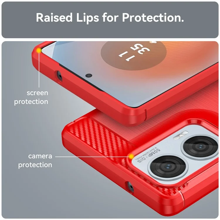 Per Motorola Edge 50 Fusion 5G TPU Case Carbon Fiber Texture Brushed Phone Cover - Rosso