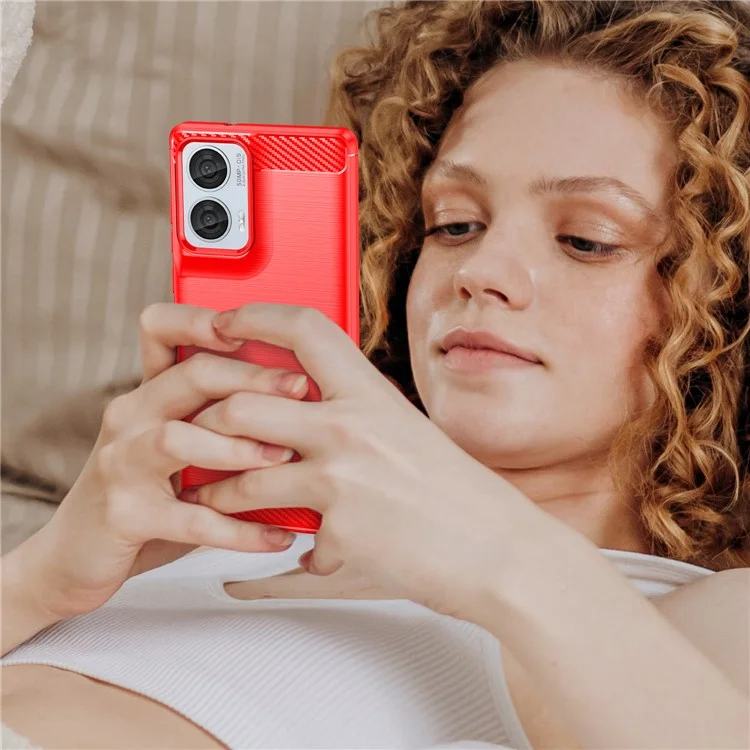 Per Motorola Edge 50 Fusion 5G TPU Case Carbon Fiber Texture Brushed Phone Cover - Rosso