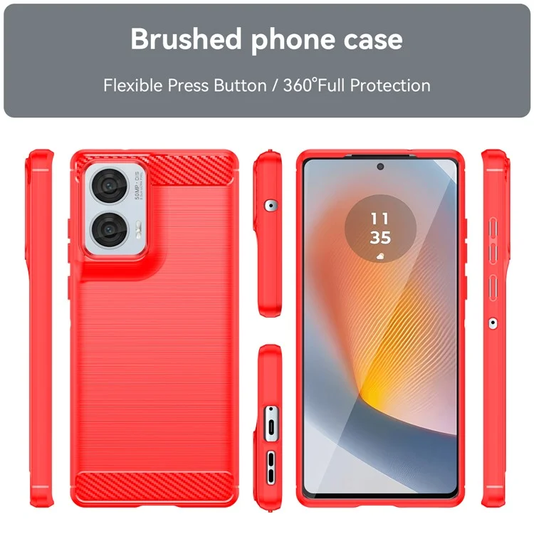 Per Motorola Edge 50 Fusion 5G TPU Case Carbon Fiber Texture Brushed Phone Cover - Rosso
