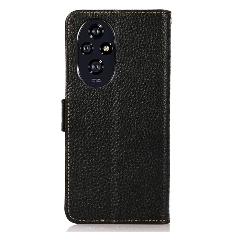KHAZNEH For Honor 200 5G Phone Case RFID Blocking Genuine Cow Leather Flip Cover - Black