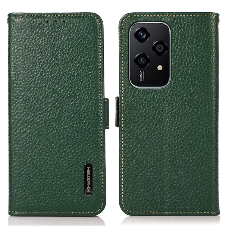 KHAZNEH For Honor 200 Lite Case RFID Blocking Genuine Cow Leather Flip Phone Cover - Green