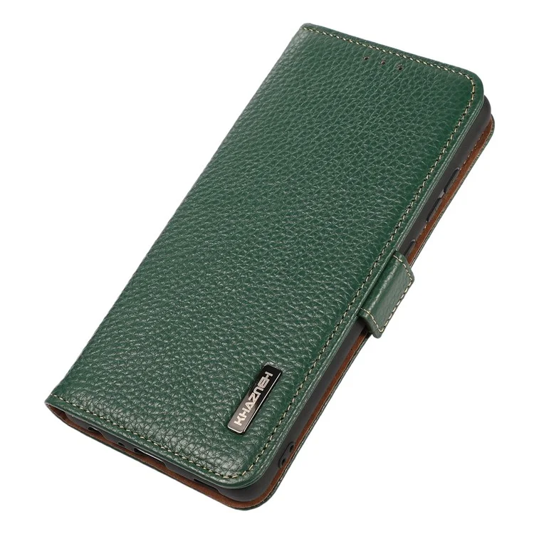 KHAZNEH For Honor 200 Lite Case RFID Blocking Genuine Cow Leather Flip Phone Cover - Green