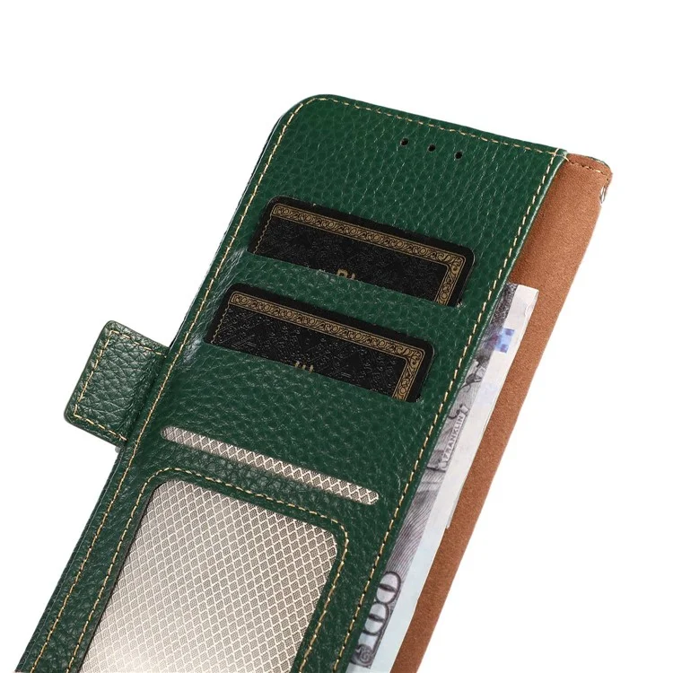 KHAZNEH For Honor 200 Lite Case RFID Blocking Genuine Cow Leather Flip Phone Cover - Green