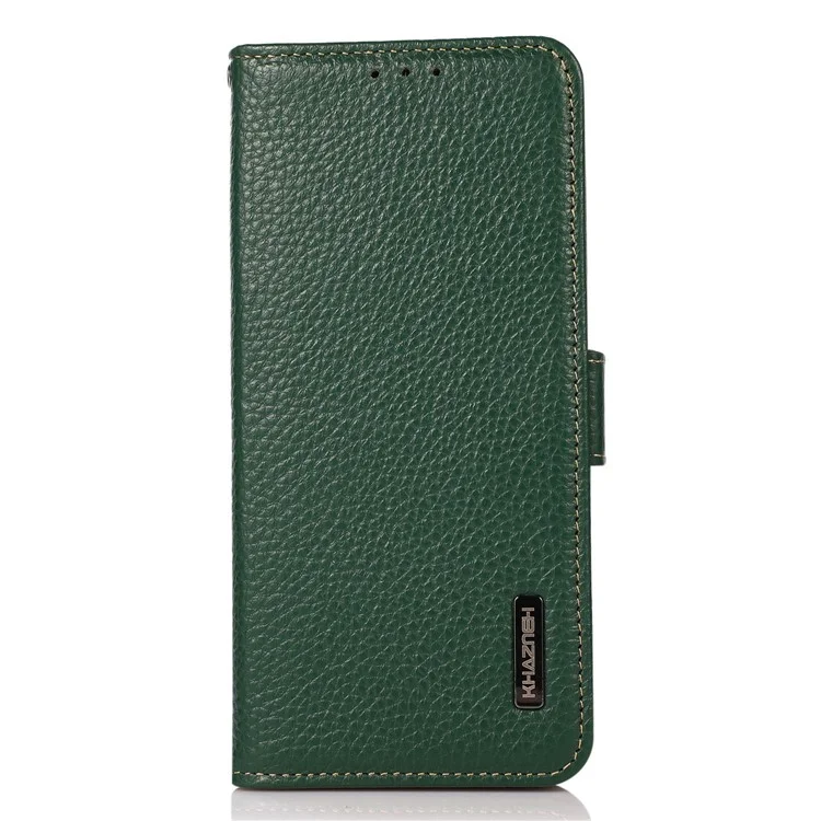 KHAZNEH For Honor 200 Lite Case RFID Blocking Genuine Cow Leather Flip Phone Cover - Green