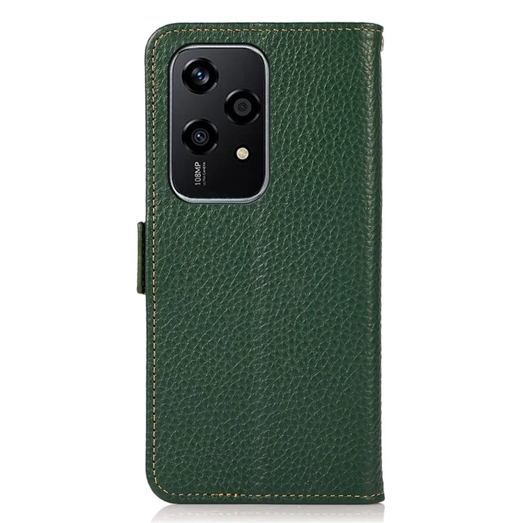 KHAZNEH For Honor 200 Lite Case RFID Blocking Genuine Cow Leather Flip Phone Cover - Green